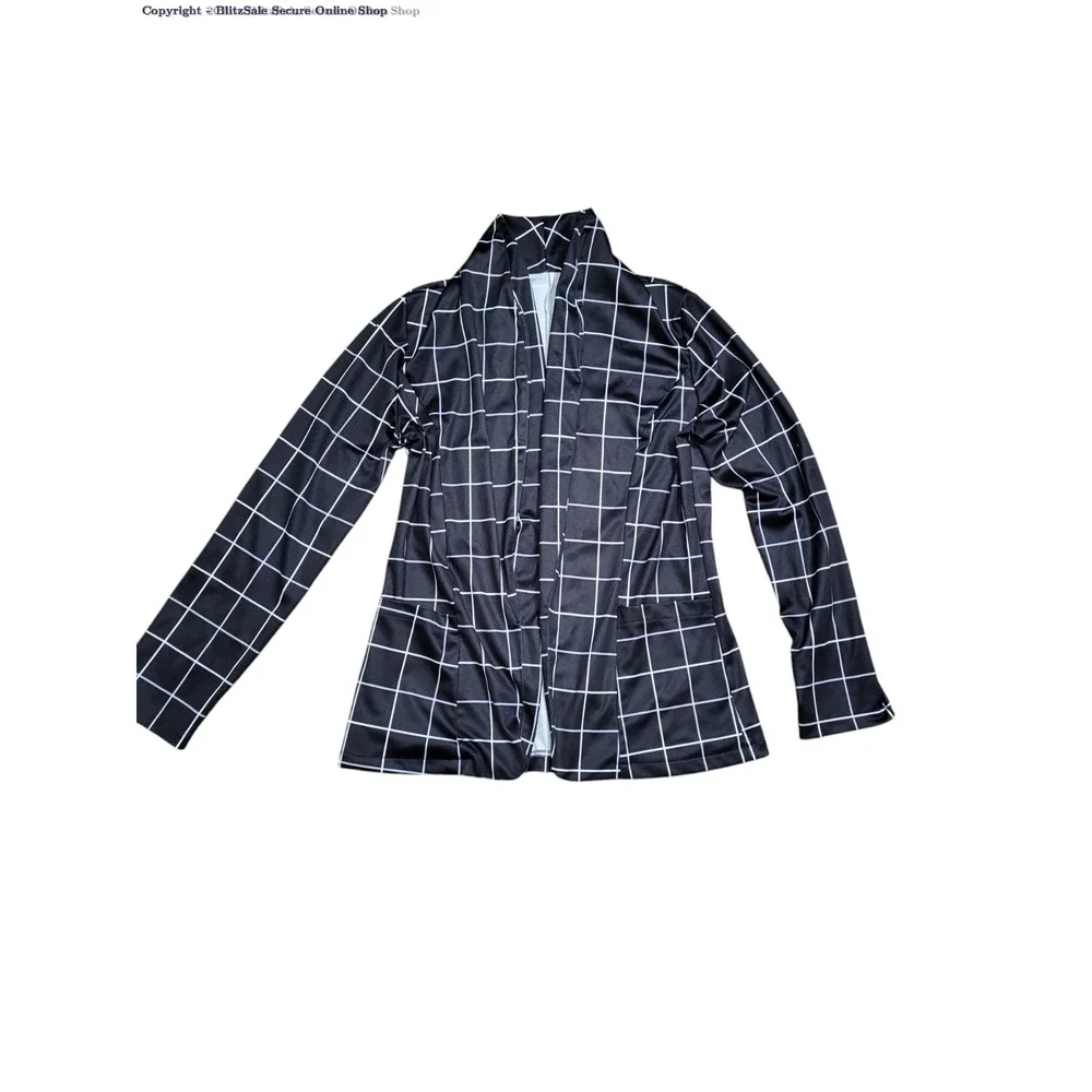 Women's Open Front Blazer Casual Lightweight Plaid Roll Up Sleeve Jacket Shirt